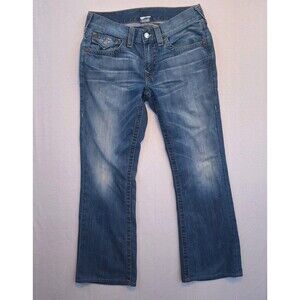 True Religion Billy Mens Bootcut Jeans 32x28 Blue Made in USA Buddha Stitch